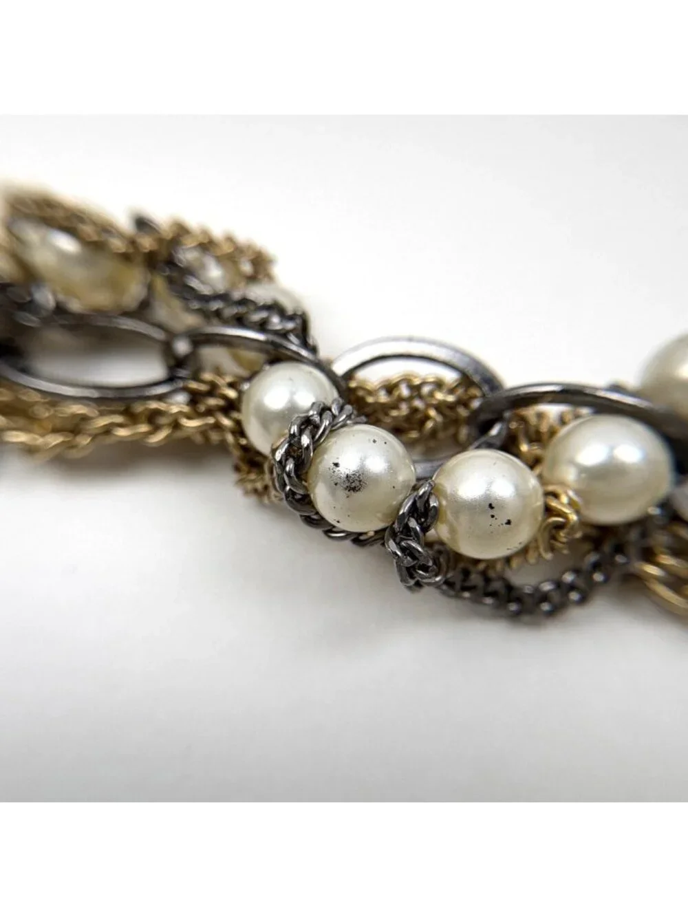 Chanel Necklace CC Logo Faux Pearl Rhinestone Gold